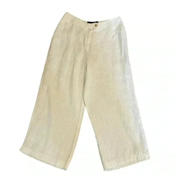 Harve Benard linen cropped wide leg pants ivory size 8 vintage so fits size 6 - Picture 1 of 5